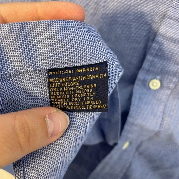 Tommy Hilfiger Men's Blue Gingham Button Down Shirt Size 16 1/2 34-35 Cotton - Picture 6 of 9